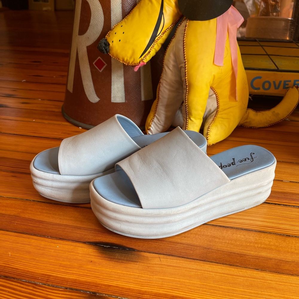Free People Blue Slide Platform Sandals